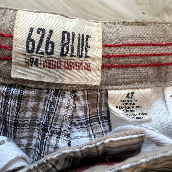 626 Blue NWT Navy, Khaki & White Plaid Broken-In Flat Front Shorts Size 42 - Picture 3 of 6